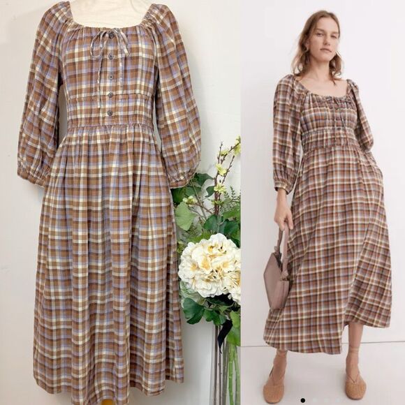 MADEWELL gauze Sophia midi dress | medium | plaid | rustic western core - Picture 1 of 13